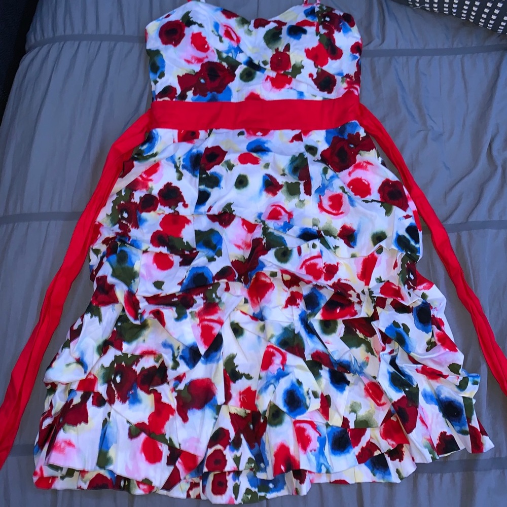 NWOT red floral spaghetti strap dress